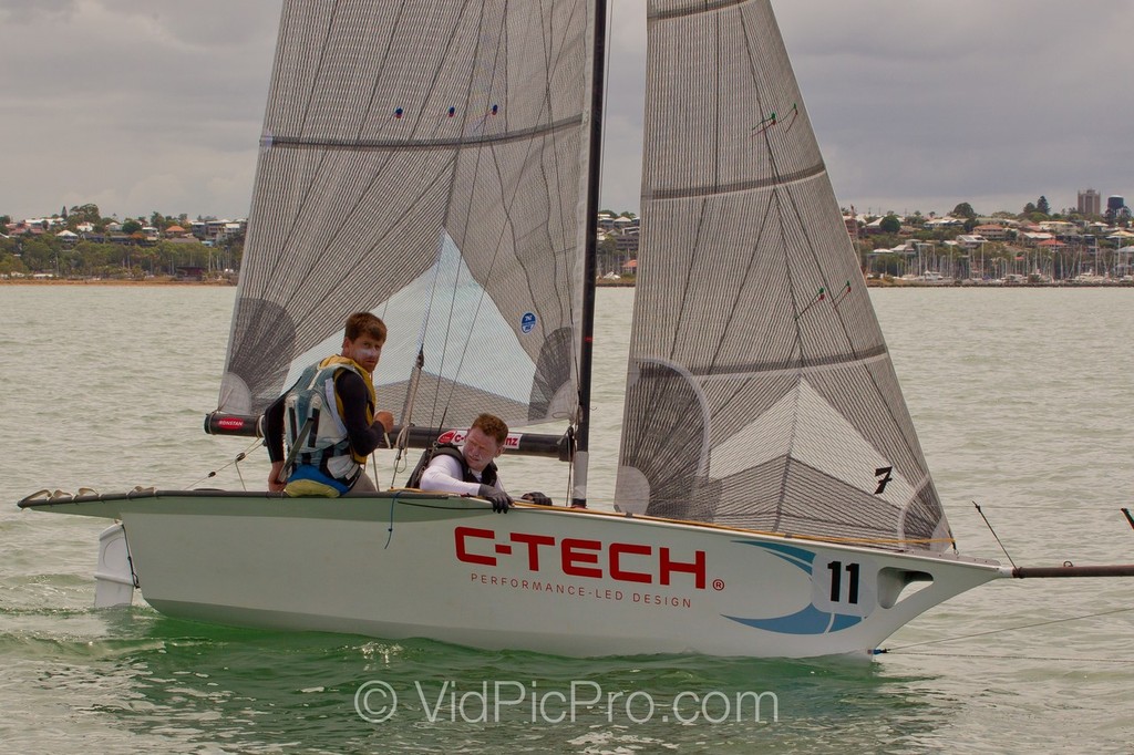 Alex Vallings on C-tech Performance during the drifting part of the race - 12ft Skiff Interdominions - Invitation Race © Sue Debrosses